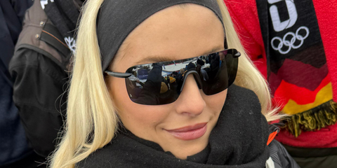 German model Lena Gercke was seen wearing black Maui Jim Palulu 680-02 / MJ0680S 001 sunglasses during Milano Cortina Winter Olympics in February 2026.