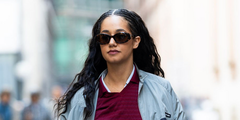 French influencer Lena Mahfouf, widely known as Lena Situations, was seen wearing tortoiseshell Miu Miu MU B09S 14L20V sunglasses during Milan Design Week, April 2026.