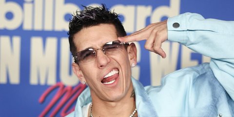 Puerto Rican singer Lenny Tavarez was seen wearing Miu Miu MU B50S ZVN80O sunglasses at the Billboard Latin Music Week Miami 2025