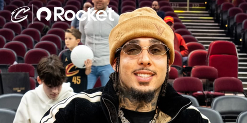 Rapper LiAngelo Ball, also known as GELO, was seen wearing ruthenium Bottega Veneta Sardine BV1386S 002 oval sunglasses with yellow lenses in Cleveland Cavaliers' Instagram post, December 2025.