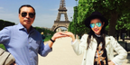 Li Bingbing, pictured with her father, was seen wearing oversized Ray-Ban Aviator 3025 112/17 Blue Flash Mirror sunglasses in Paris