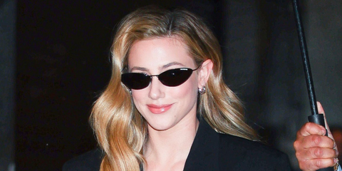 Lili Reinhart was seen wearing black Balenciaga BB0350S 001 sunglasses in New York City, March 2026.