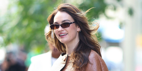 Lily James was seen wearing DMY Studios Juno DMYSUN10SB Black sunglasses outside Good Morning America studios in New York City, September 2025. Shop online now on Pretavoir