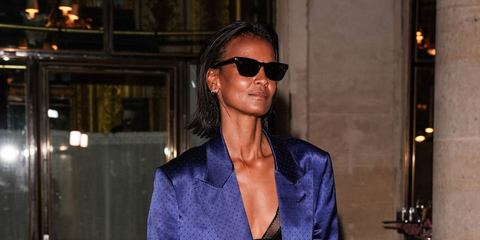 Model Liya Kebede was seen wearing black Tom Ford Penn-02 TF1362 01A sunglasses at the Tom Ford Fall/Winter 2026 fashion show during Paris Fashion Week.