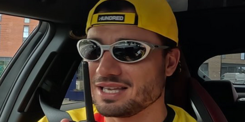 New Zealand cricketer Lockie Ferguson was seen wearing grey silver Oakley Eye Jacket Redux OO9438 05 Prizm Polarised sunglasses in his Instagram reel, August 2025.
