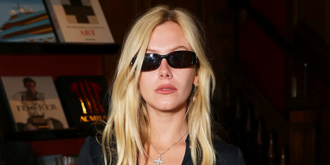 Celebrity, activist, and socialite Lola Bute was seen wearing tortoise Gucci GG1661S 002 sunglasses at the Gucci: The Art of Silk book launch at Maison Assouline, Mayfair, London, May 2025.