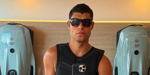 Brazilian television host and internet personality Lucas Castellani was seen wearing black Loewe x Paula's Ibiza LW40143U 01A sunglasses in Saint-Tropez, shared through his Instagram post in July 2024.