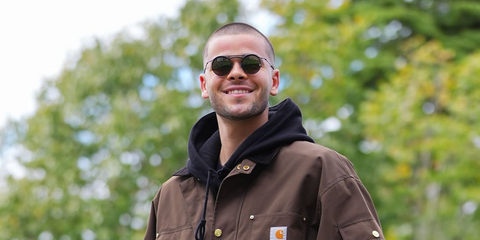 French footballer Lucas Chevalier was seen wearing matte black Matsuda Sun 2903H MBK Special Edition round sunglasses at Centre National du Football for training and press conference, October 2025. Shop online now on Pretavoir