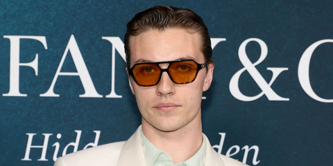 Model Lucky Blue Smith was seen wearing dark tortoiseshell Tiffany & Co TF4264U 8015/85 sunglasses with yellow lenses at the launching of Blue Book 2006: Hidden Garden by Tiffany & Co in New York City, April 2026.