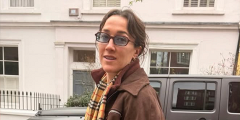 Footballer Lucy Bronze of Chelsea FC was seen wearing brown Miu Miu MU 11ZS 22C60O rectangular sunglasses with light blue lenses in her Instagram post, March 2026.