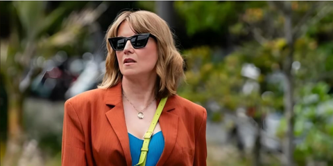 New Zealand actress Lucy Lawless was seen wearing black Saint Laurent Sun SL 276 Mica 001 cat eye sunglasses in My Life Is Murder, season 4 episode 7 as Alexa Crowe.