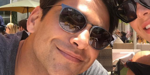 Actor Luke Pasqualino was seen wearing Ray-Ban Erika Metal RB 3539 192/8G sunglasses.