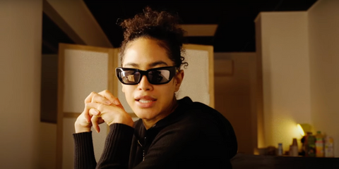 METTE, or Mette Narrative, is seen wearing Gucci GG1773S 001 sunglasses during the making of her music video Mama's Eyes