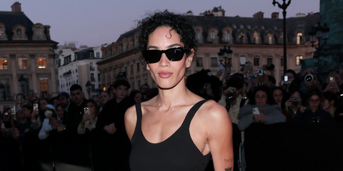 Musician METTE was seen wearing black Tom Ford Penn-02 TF1362 01A sunglasses with grey lenses at the Tom Ford Fall/Winter 2026 fashion show during Paris Fashion Week.
