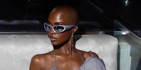 Model and internet personalty Madisin Rian was seen wearing grey silver Balenciaga BB0157S 004 sunglasses in her Instagram post, April 2023. Shop online now on Pretavoir