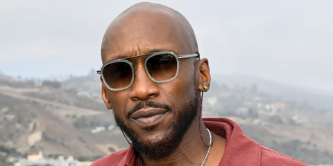 Mahershala Ali was seen wearing transparent grey Zegna Orizzonte I EZ0231 20F sunglasses with brown gradient lenses at the Zegna Summer 2027 show in Los Angeles, June 2026.