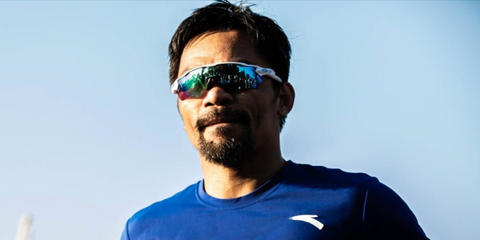 Manny Pacquiao was seen wearing white and blue Oakley Radar EV Path OO9208 73 Prizm sunglasses while working out in California