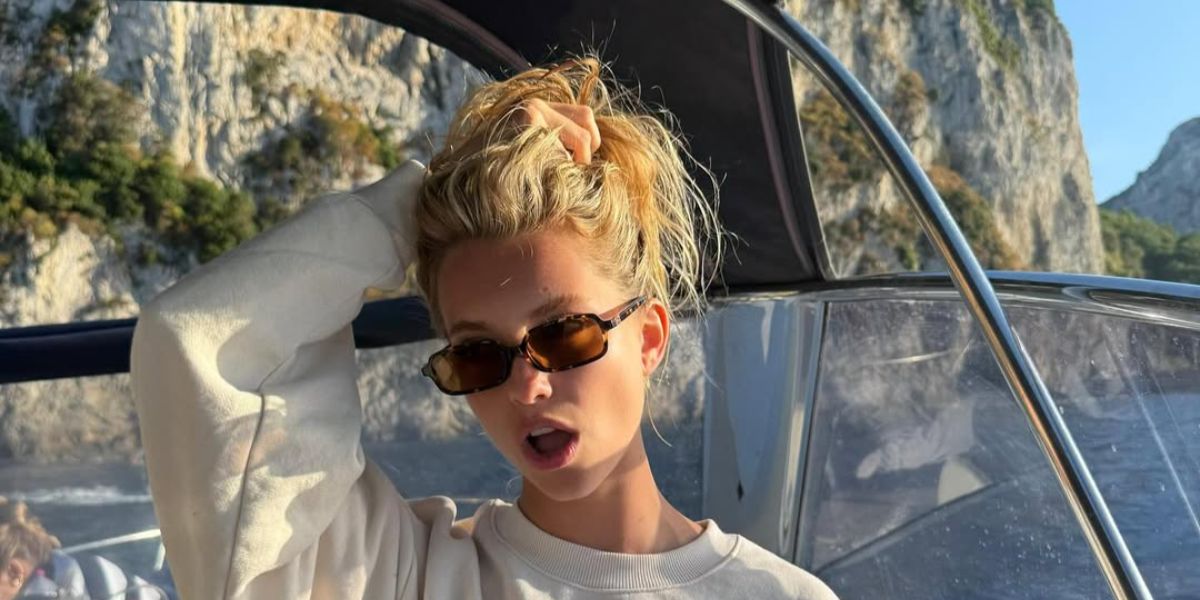 Portuguese actress Margarida Corceiro was seen wearing tortoiseshell Miu Miu Regard MU 11ZS VAU2Z1 rectangular sunglasses in her Instagram post, 20 May 2025. Shop online now on Pretavoir