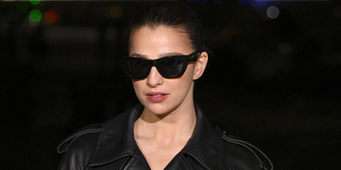 Marisa Abela was seen wearing black Burberry BE4454 3001/87 sunglasses at the Burberry Fall/Winter 2026 fashion show during London Fashion Week.