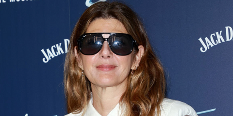 Marisa Tomei was seen wearing black Ray-Ban Bill RB 2198 901/56 aviator sunglasses with blue lenses from the Summer Capsule collection at "Sinatra: The Musical" West End Opening Night in London