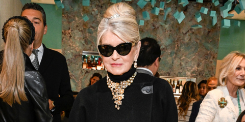 Businesswoman and TV personality Martha Stewart was seen wearing black Tiffany & Co TF4196 8001/3C cat eye sunglasses at the Food Network New York City Wine & Food Festival Brunch, October 2024