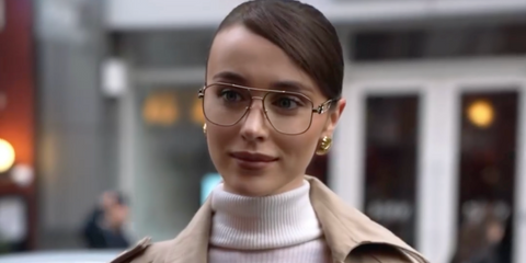 Mary Leest was seen wearing gold Versace 1287 1002 aviator optical glasses to attend the Monse Fall/Winter 2025 fashion show during New York Fashion Week