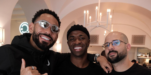 Brazilian footballer Matheus Cunha was seen wearing transparent Prada PR A23S 14V60H sunglasses in his Instagram post, June 2025.