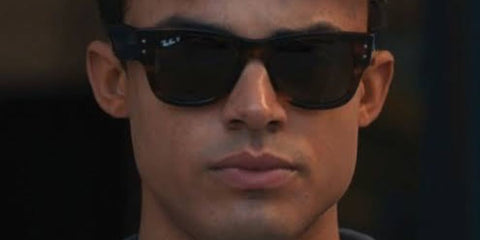 British actor Matthew Broome was seen wearing the Polarised version of striped havana Ray-Ban Mega Wayfarer RB 0840S 954/33 sunglasses in 2025 movie "My Fault: London". Shop online now on Pretavoir