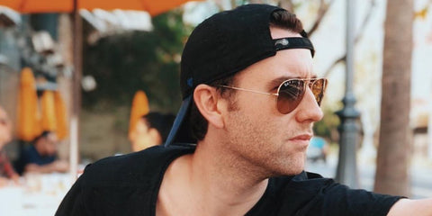 Matthew Lewis wears Ray-Ban Aviator 3025 001/57 Polarised sunglasses in his Instagram post