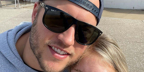 American football headquarter Matthew Stafford of Los Angeles Rams was seen wearing black Ray-Ban 4147 601/58 Polarised sunglasses.