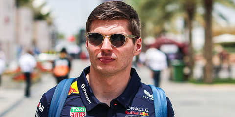 Max Verstappen was seen wearing transparent yellow Maui Jim Hiehie GS636-21 sunglasses at the F1 Grand Prix of Bahrain, April 2025