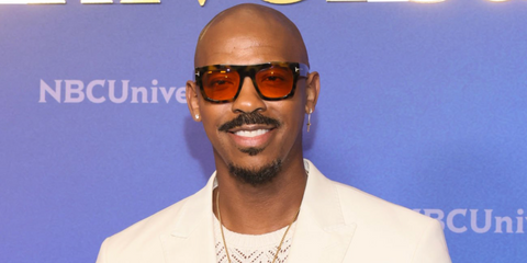 Actor and model Mehcad Brooks was seen wearing tortoiseshell Tom Ford Fausto TF711 56E sunglasses with red lenses at the NBCUniversal's 2024 TCA Summer Press Tour