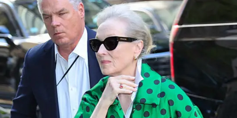 Meryl Streep also wore black Prada PR A09S 1AB5S0 cat eye sunglasses while promoting The Devil Wears Prada 2 in New York City, April 2026.