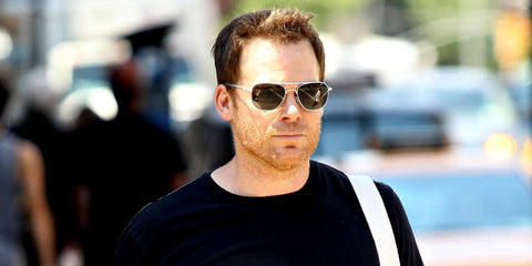 Actor Michael C. Hall was seen wearing Randolph Aviator Bright Chrome AF075 sunglasses with grey lenses in New York City, June 2014. Shop online now on Pretavoir