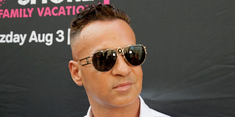 Television personality Mike "The Situation" Sorrentino was seen wearing gold Versace 2225 1002/87 sunglasses at the MTV's Jersey Shore Family Vacation NYC Premiere Party, August 2023. Shop online now on Pretavoir