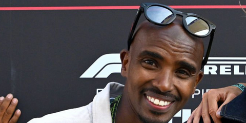 Mo Farah was seen wearing black Oakley Meta Hstn OW8002 03 Prizm Polarised Smart Glasses at the F1 British Grand Prix 2026