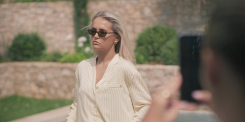Molly-Mae Hague was seen wearing tortoiseshell Miu Miu MU A06S 14L09Z sunglasses in her docuseries Molly-Mae: Behind It All.