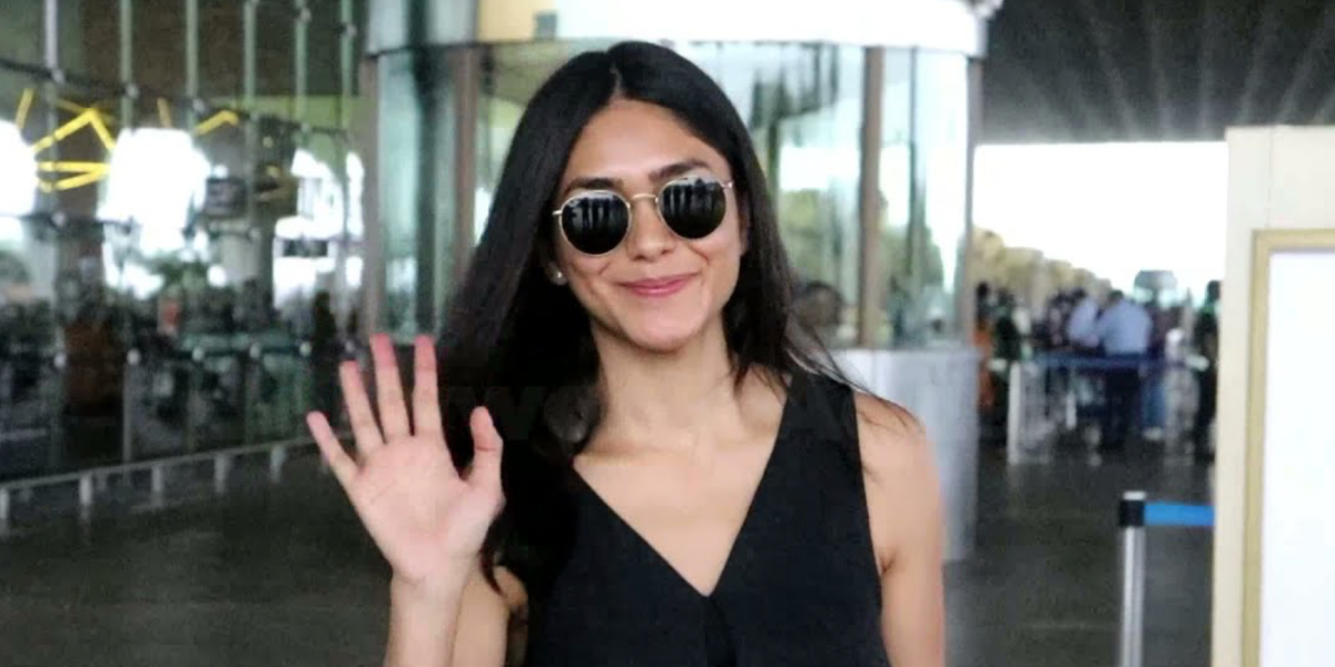 Bollywood actress Mrunal Thakur was seen wearing gold Ray-Ban Round Metal 3447 001 sunglasses at Mumbai airport. Shop online now on Pretavoir