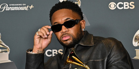 DJ and record producer Mustard was seen wearing black Prada PR 17WS 1AB5S0 Symbole Sunglasses at the Grammy Awards 2026.