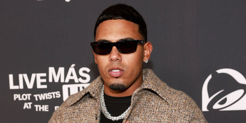 Puerto Rican rapper and singer Myke Towers was seen wearing black Balenciaga BB0422S 001 sunglasses at the Live Más LIVE 2026 in Los Angeles.