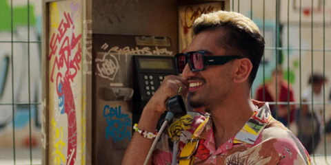 Actor Nabhaan Rizwan was seen wearing black Loewe x Paula's Ibiza LW40064U 01Y sunglasses with red lenses in Netflix show KAOS