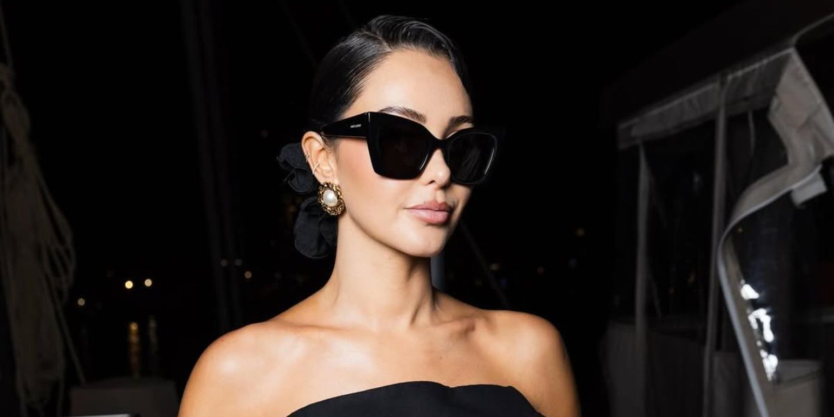 French media personality Nabilla Benattia was seen wearing black Saint Laurent Sun SL 552 001 cat eye sunglasses in Cannes, shared on Instagram in May 2025. Shop online now on Pretavoir