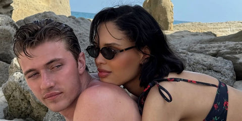 Nara Aziza Smith is seen wearing Miu Miu MU 04ZS VAU07F sunglasses while vacationing with model husband Lucky Blue Smith