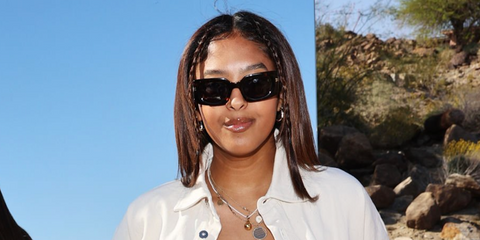 Model daughter of Kobe Bryant, Natalia Bryant was seen wearing tortoiseshell Marc Jacobs Icon MJ 1075/S 086KU sunglasses at the Marc Jacobs & i-D 'The Pre-Party' in Palm Springs, April 2023. Shop online now on Pretavoir