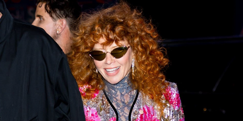 Natasha Lyonne was seen wearing gold Loewe Signature LW40179U 30Y cat eye sunglasses in New York City, May 2026.