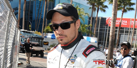 Actor Nick Wechsler was seen wearing matte black and transparent grey Oakley Twoface OO9189 38 Polarised sunglasses at the Toyota Pro/Celebrity Race 2014 in Long Beach.