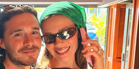 Nicola Peltz Beckham was seen wearing yellow tortoise Tom Ford Addison-02 TF1400 55C sunglasses with mirror lenses in her Instagram post, August 2026.