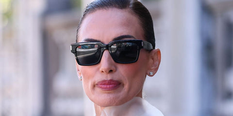 Spanish model and host Nieves Alvarez was seen wearing black Saint Laurent SL 732 Vadim 001 square sunglasses at the 74th San Sebastian Film Festival, September 2026.