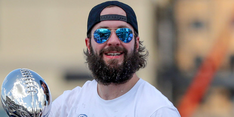 Russian professional ice hockey player Nikita Kucherov was seen wearing gold Ray-Ban Aviator 3025 112/17 Blue Flash Mirror sunglasses during the boat parade to celebrate the Tampa Bay Lightning winning the Stanley Cup 2021 in Tampa, Florida.