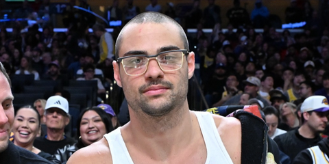 Actor Noah Centineo was seen wearing black and white gold Dita Senator Three DTX 137 01  optical glasses at a basketball game between the Los Angeles Lakers and the Cleveland Cavaliers in Los Angeles, March 2026.